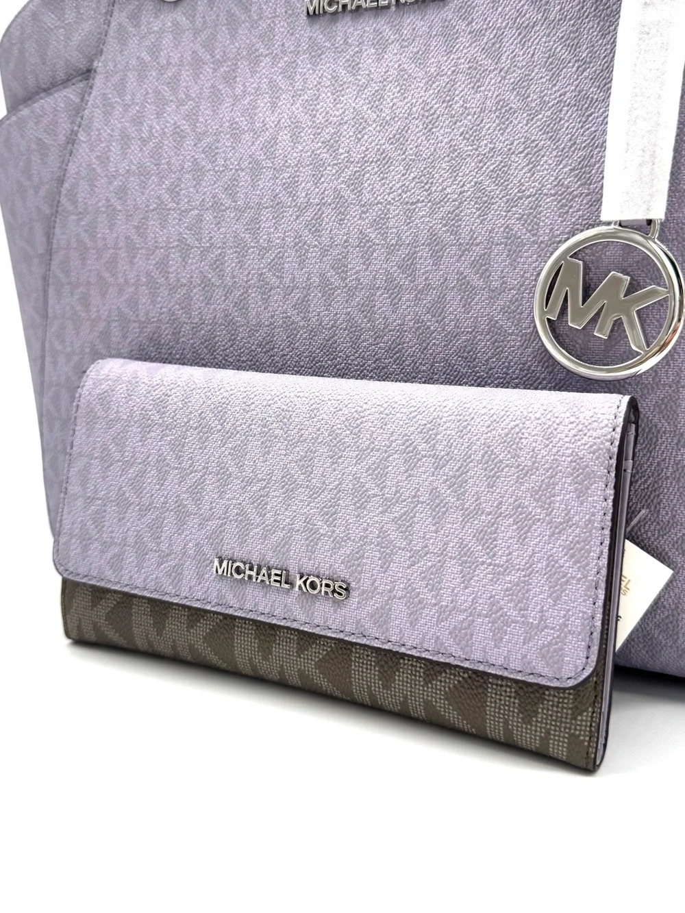 Michael Kors Jet Set Large Signature Logo Shoulder Bag w Matching Trifold Wallet